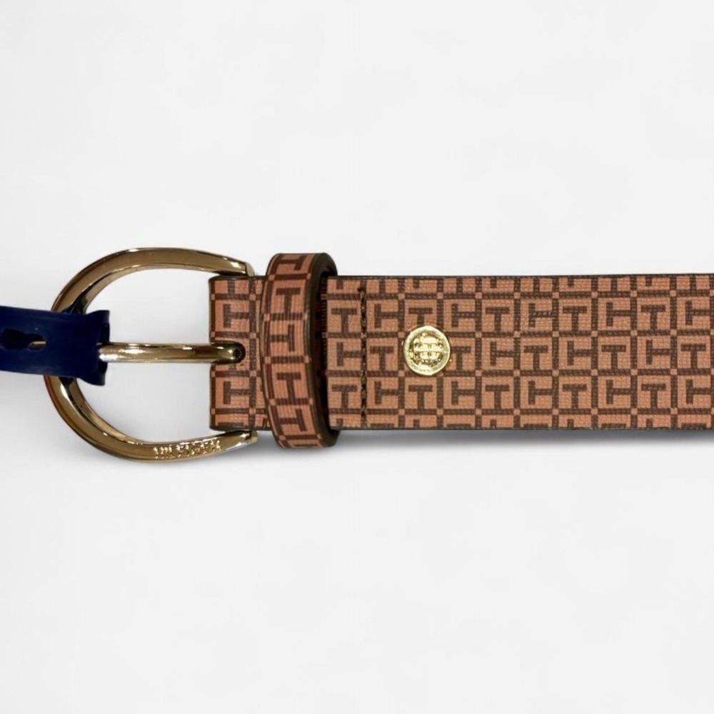 Tommy Hilfiger Reversible Monogram Belt Mens M 34 36‎ Gold Buckle